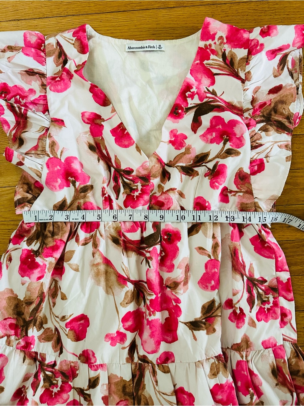 Abercrombie & Fitch Womens V-Neck Pink Short-Sleeve Ruffle Mini Dress Sz M - Picture 11 of 14
